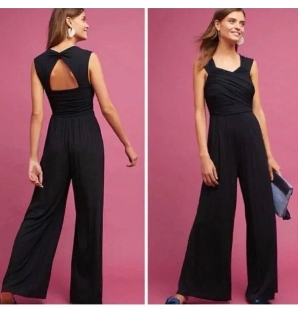 Moulinette Soeurs Anthropologie Molly Black Wide Leg Jersey Jumpsuit size M
